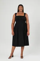 Women's Shirred Midi Dress in Black, 0X