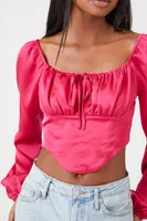 Women's Satin Peasant-Sleeve Crop Top