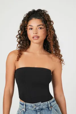 Women's Ribbed Knit Tube Top in Black Medium