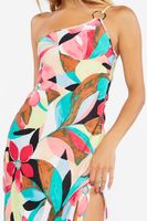 Women's Abstract Floral One-Shoulder Dress in Pink Small