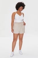 Women's Drawstring Paperbag Shorts in Khaki, 0X