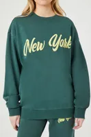 Women's Fleece New York Graphic Pullover in Green Small