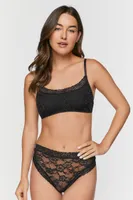 Women's Floral Lace Cheeky Panties in Black Medium