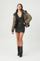 Women's Faux Fur-Trim Bomber Jacket in Olive/Black Small