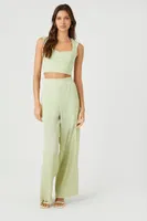 Women's Lettuce-Edge Wide-Leg Pants in Pistachio Large