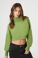 Women's Cropped Turtleneck Sweater in Pepper Green Medium