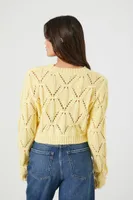 Women's Cropped Pointelle Knit Sweater in Pale Banana Large