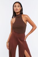 Women's Mock Neck Halter Top in Chocolate Large