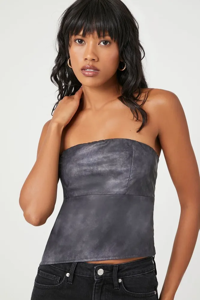 Women's Faux Leather Asymmetrical Tube Top