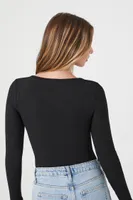 Women's Split-Neck Long-Sleeve Bodysuit in Black Small