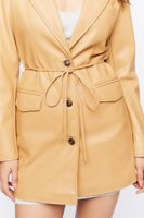 Women's Faux Leather Belted Blazer in Tan Medium