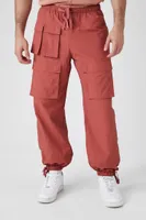 Men Nylon Parachute Cargo Joggers in Rust Small