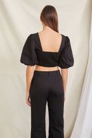 Women's Puff-Sleeve Crop Top & Pants Set in Black Medium