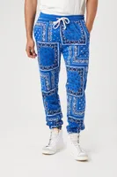 Men Paisley Print Joggers in Blue Large