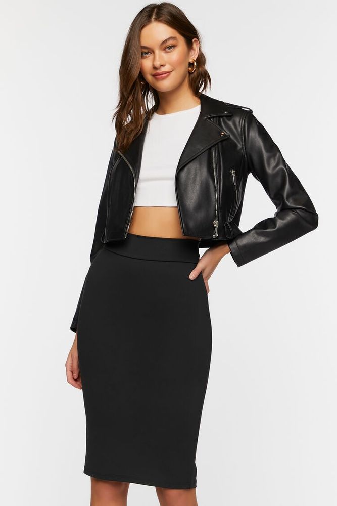 Women's Ponte Midi Pencil Skirt in Black Small