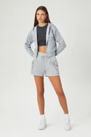 Women's Fleece Zip-Up Cropped Hoodie in Heather Grey, XL