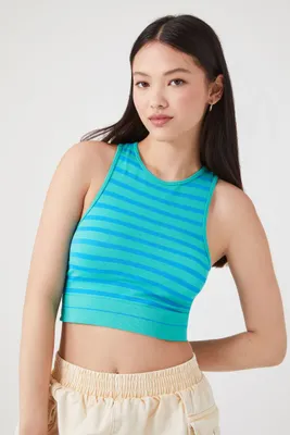 Women's Seamless Striped Cropped Tank Top Latigo Bay/Marina