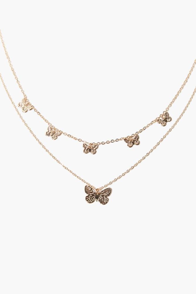 Women's Butterfly Charm Layered Necklace in Gold