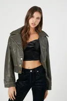 Women's Faux Leather Notched Moto Jacket in Grey Small