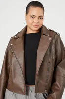 Women's Faux Leather Moto Jacket in Brown, 0X