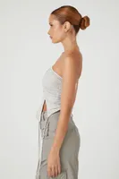 Women's Ruched Drawstring Tube Top in Silver Medium