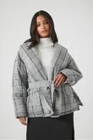 Women's Plaid Belted Wrap Coat Grey