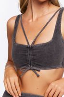 Women's Ruched Drawstring Sports Bra in Charcoal, XS