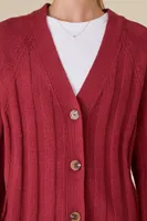 Women's Ribbed Cardigan Sweater in Burgundy Medium