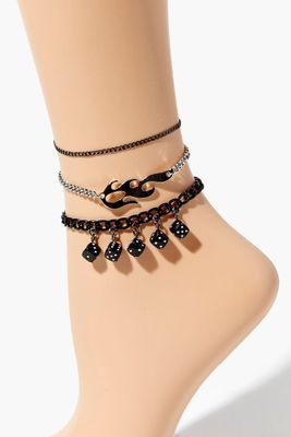 Women's Dice & Flame Anklet Set in Black/Silver