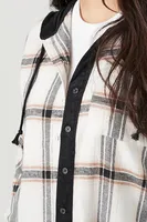 Women's Hooded Flannel Shirt in White Large