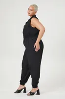 Women's Zip-Up Jumpsuit in Black, 0X