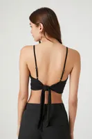 Women's Caged Sweetheart Self-Tie Crop Top in Black Large