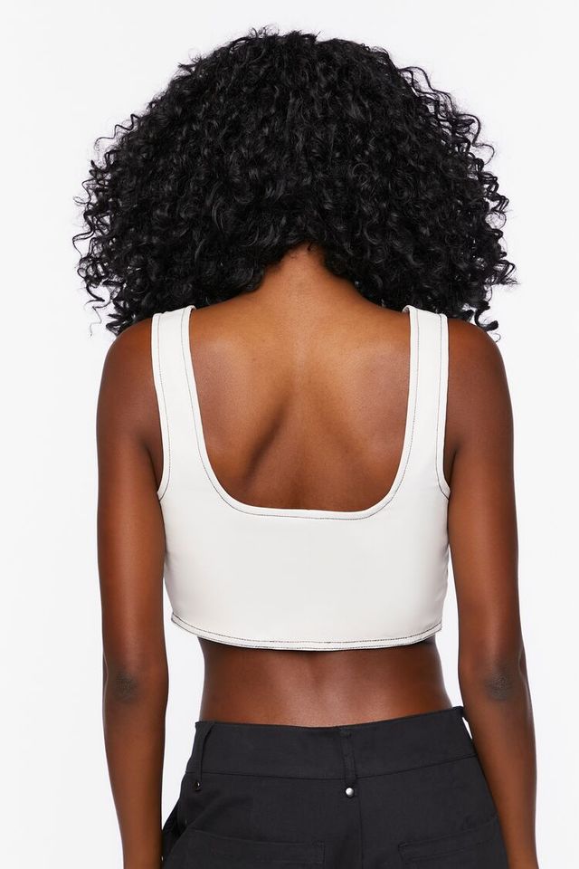 Faux Leather Ruffle Trim Crop Top