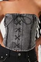 Women's Lace-Up Denim Tube Top in Washed Black Small