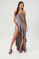 Women's Ruffle-Trim High-Low Cami Dress in Charcoal, XL