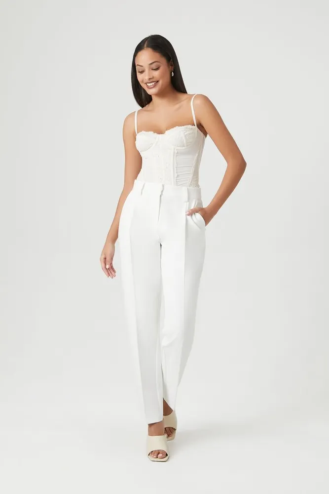 Women's Slim-Fit High-Rise Trouser Pants in White Large