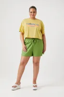 Women's Tropical Island Cropped T-Shirt in Olive, 1X