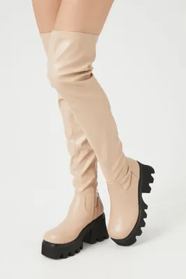 Women's Over-the-Knee Lug-Sole Boots in Nude, 6