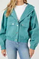 Women's Twill Drawstring Hooded Jacket in Stone Blue Small