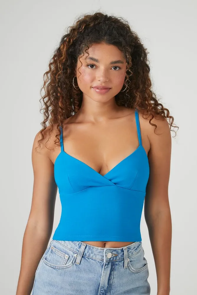 Women's Surplice Cropped Cami in Ibiza Blue, XL