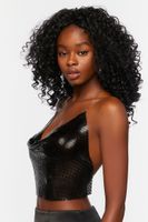 Women's Cowl Neck Chainmail Halter Top in Black