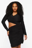 Women's Surplice Cutout Mini Dress in Black, 2X