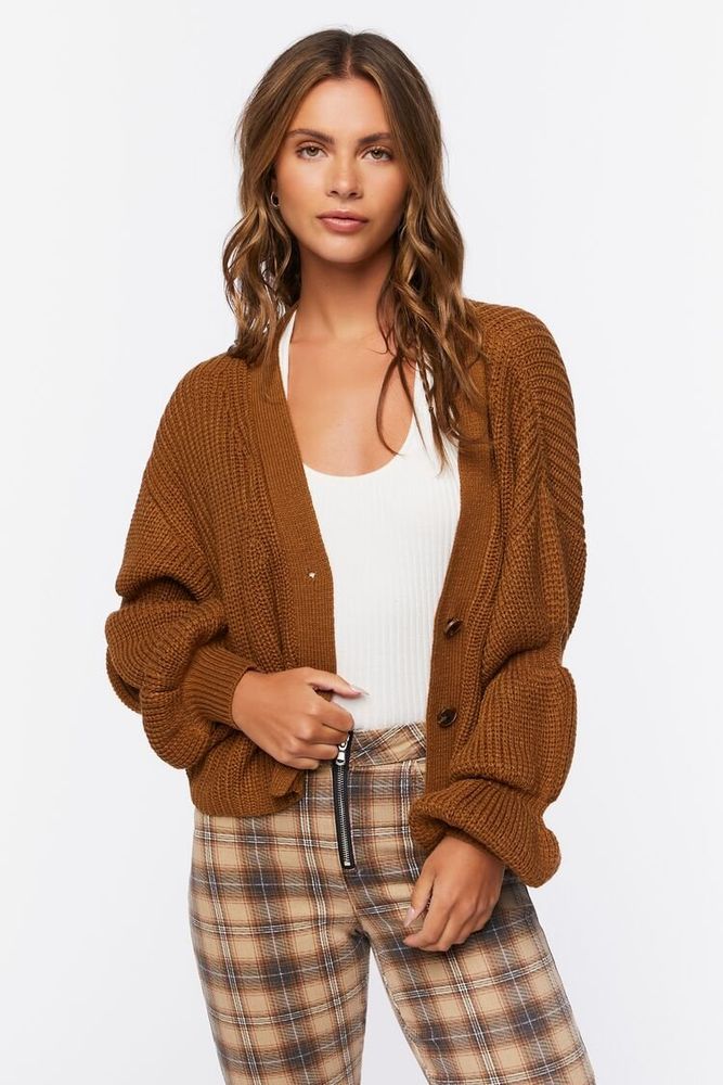 Women's Marie Sleeve Cardigan Sweater in Chocolate Large