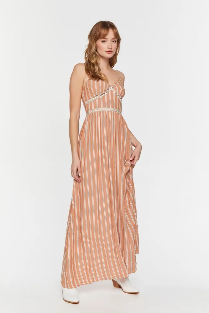 Women's Striped Cutout Maxi Dress in Rust Large