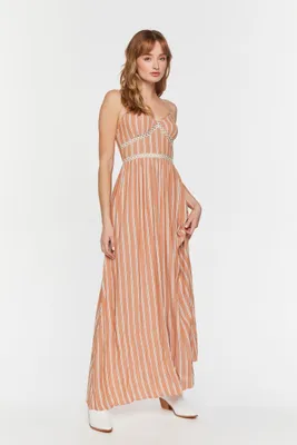 Women's Striped Cutout Maxi Dress in Rust Large