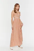 Women's Striped Cutout Maxi Dress in Rust Large