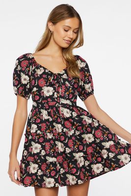 Women's Floral Print Mini Dress in Black Small