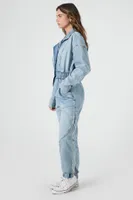 Women's Denim Funnel-Neck Jumpsuit in Medium Denim Small