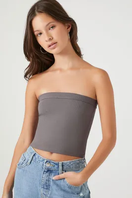 Women's Ribbed Knit Tube Top in Charcoal, XL