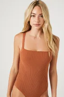 Women's Ribbed Sweater-Knit Bodysuit in Praline Large